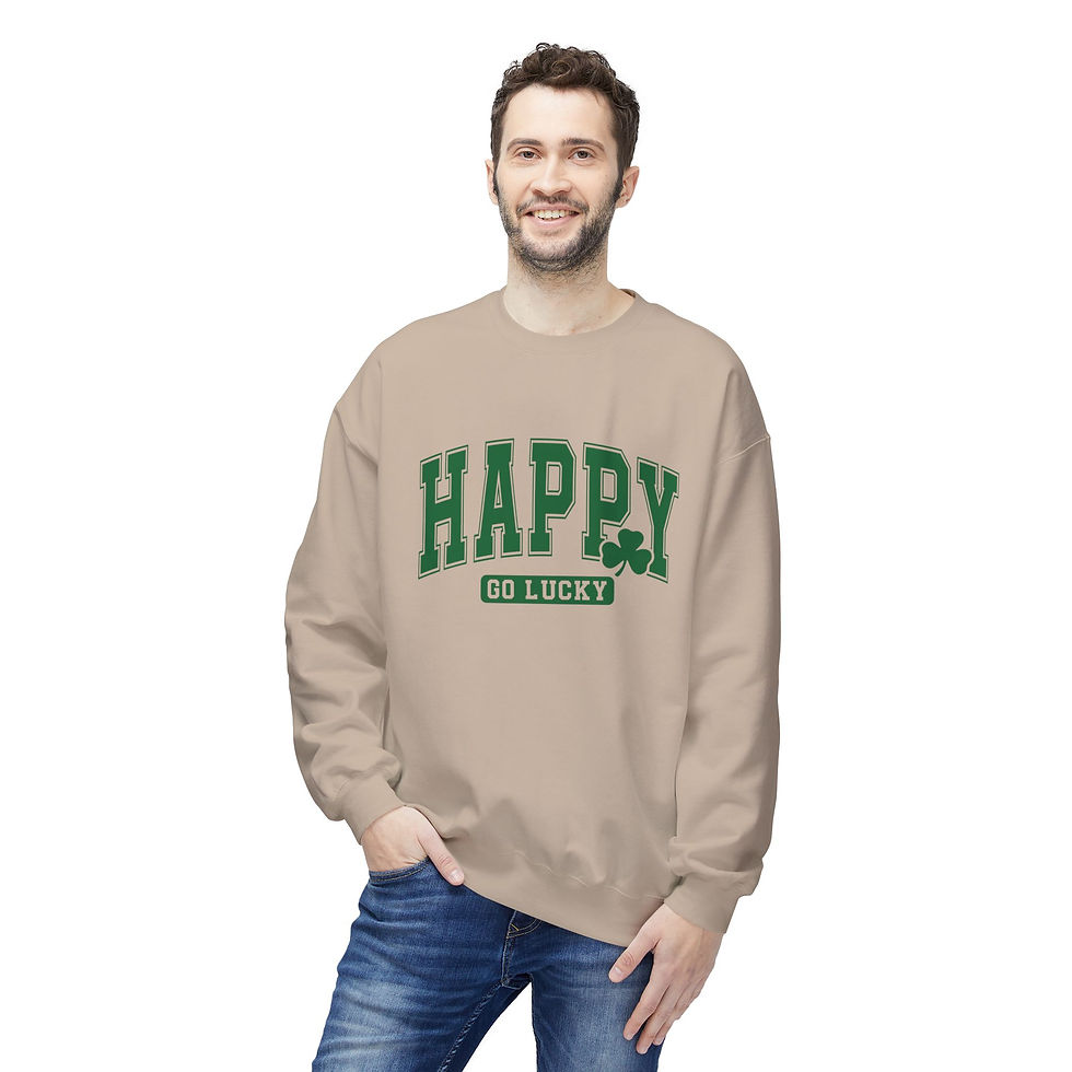 Thumbnail: Men's Happy Go Lucky Fleece Crewneck Sweatshirt - St. Patrick's Day Cozy Vibes