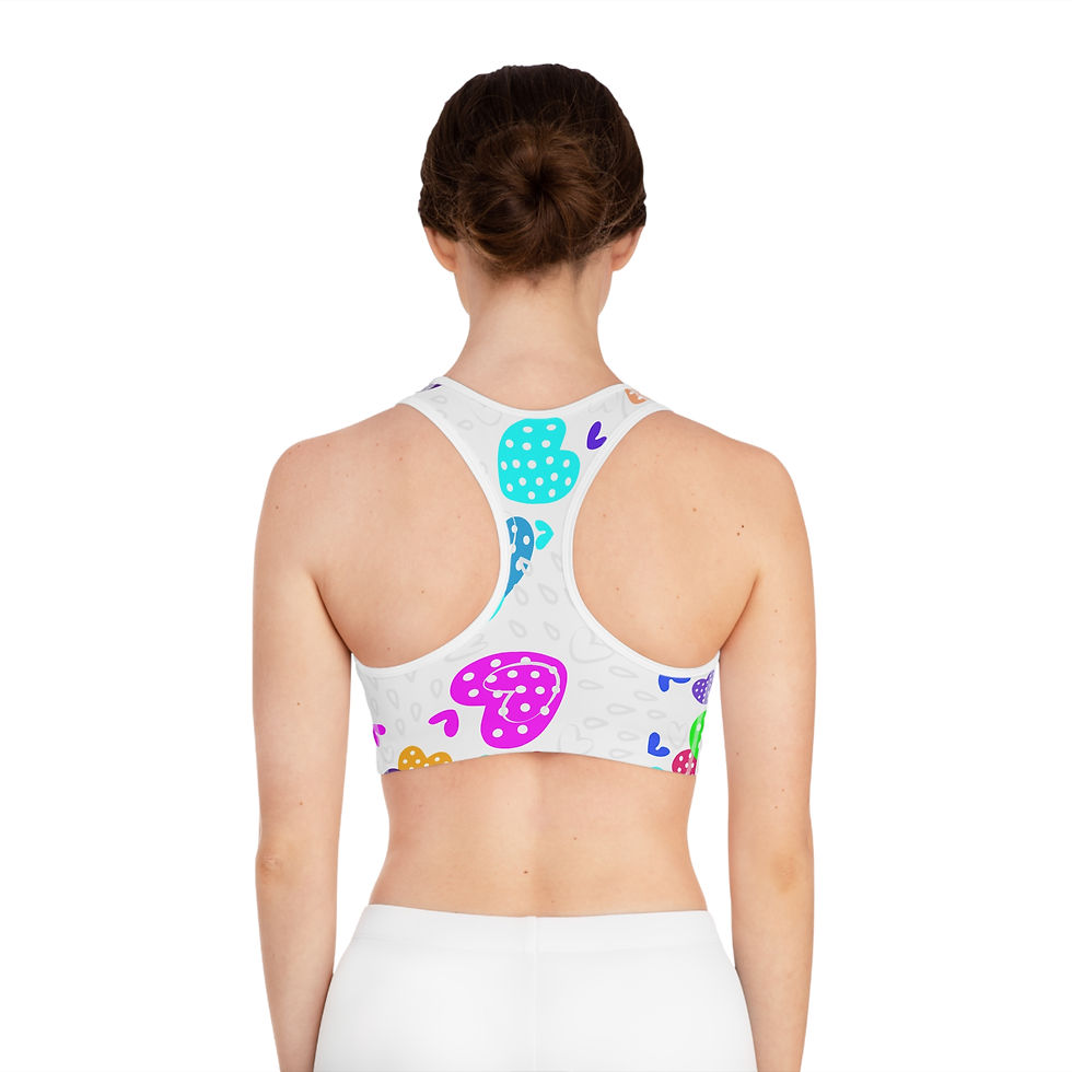 Thumbnail: Colorful Heart Pattern White Sports Bra for Active Positive Energy Lifestyle