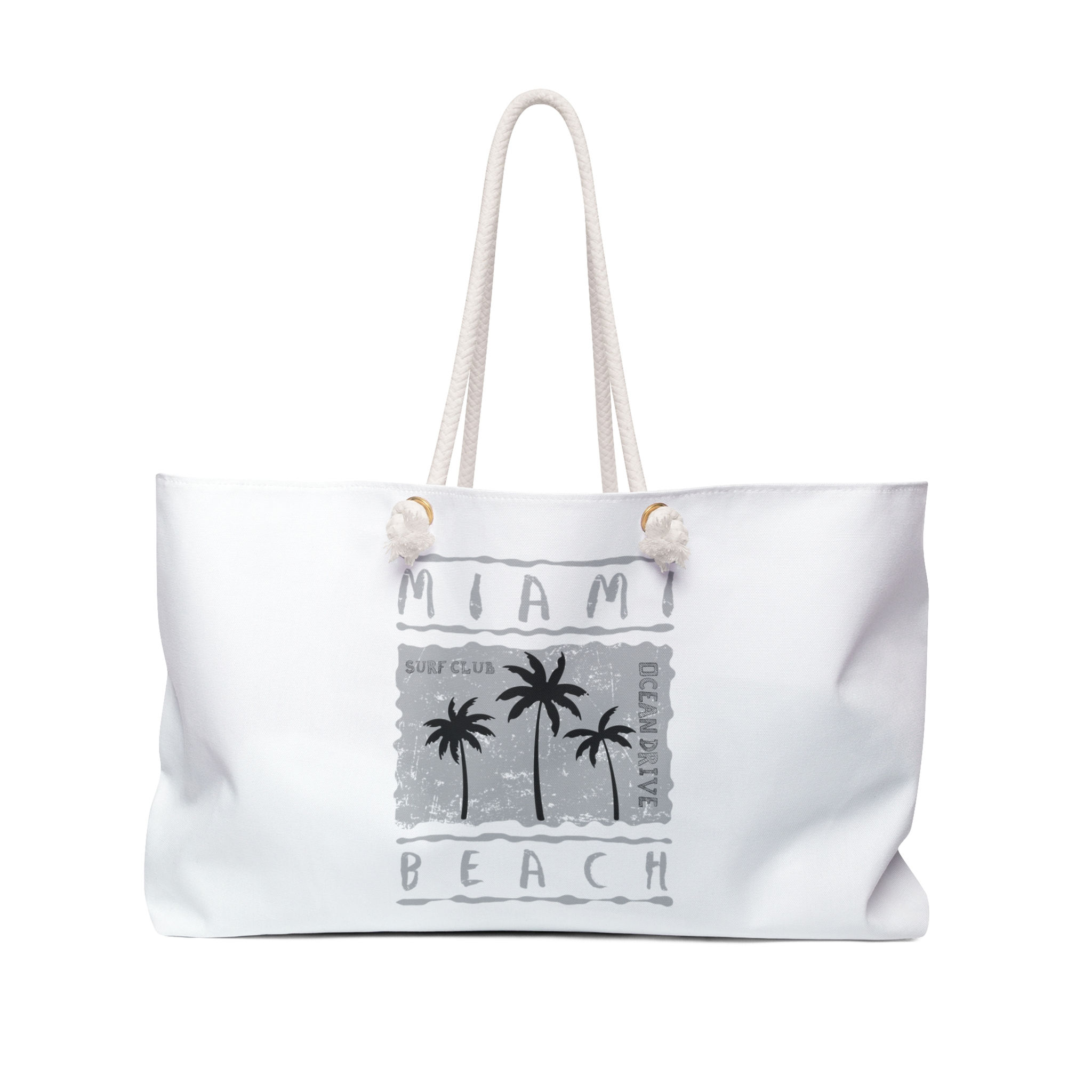 Miami Beach Weekender Bag - Stylish White Summer Tote for Travel & Beach