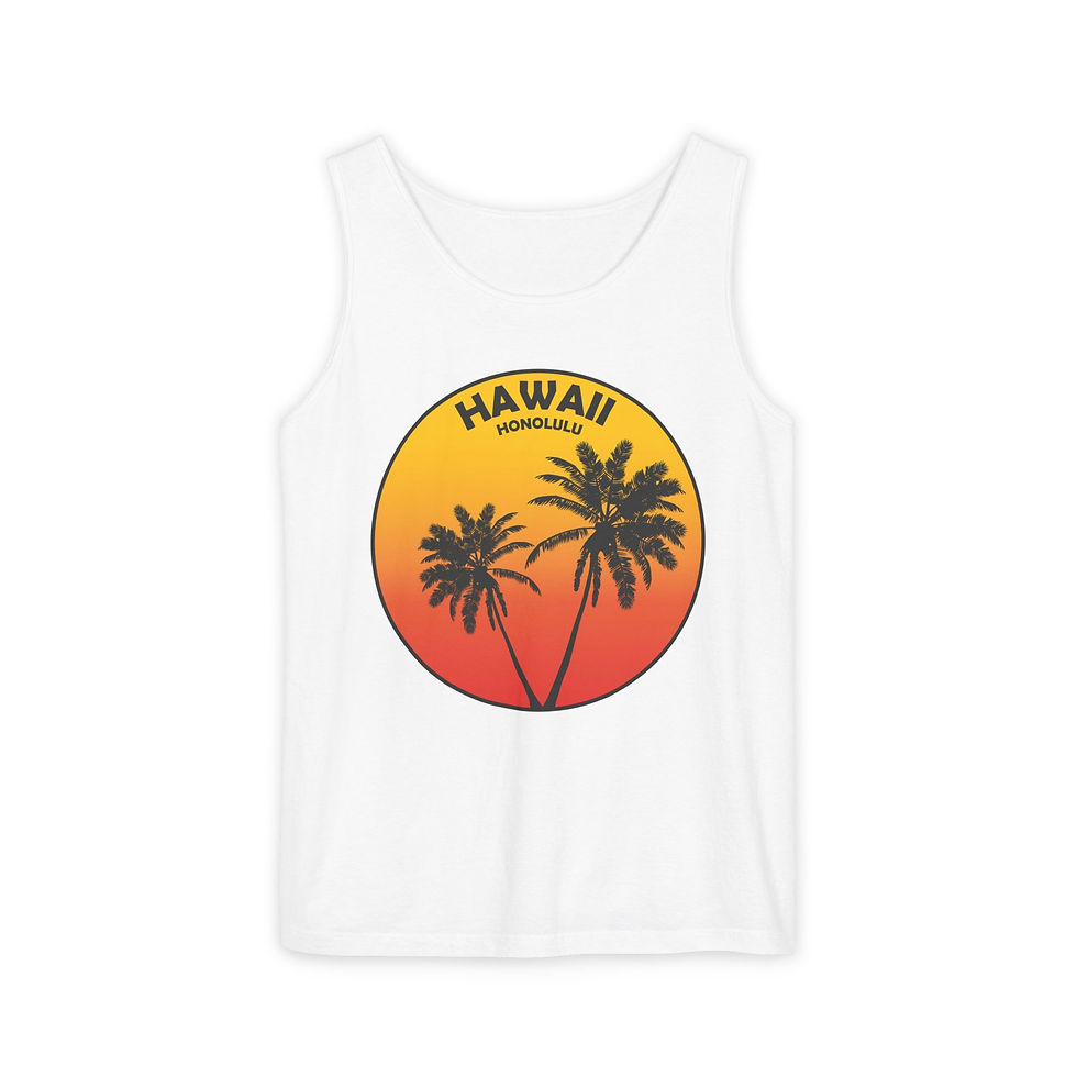 Thumbnail: Men's Hawaiian Sunset Tank Top for Beach Vibes - Relaxed Fit Soft Cotton