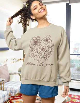Street vibe woman in cool funky purple positive energy t-shirt