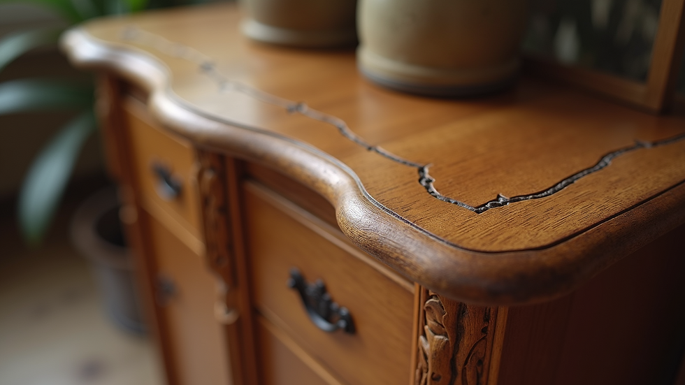 Close-up view of wooden furniture with intricate designs