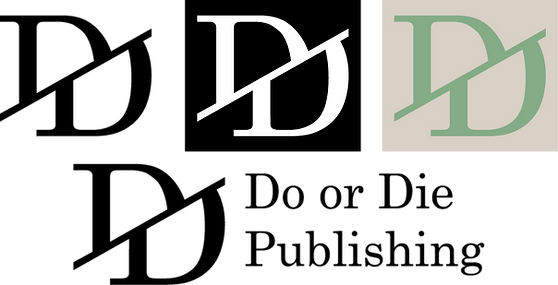 The final Do or Die logo in various color environments.