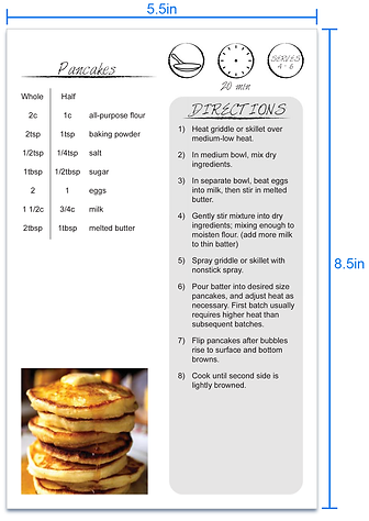 Original recipe page design, adjusted for a page size 5.5" x 8.5".