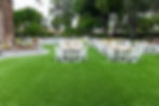 Outdoor Event Setup with Artificial Turf and White Folding Chairs - OCLAEvents-com Call 949-374-7258
