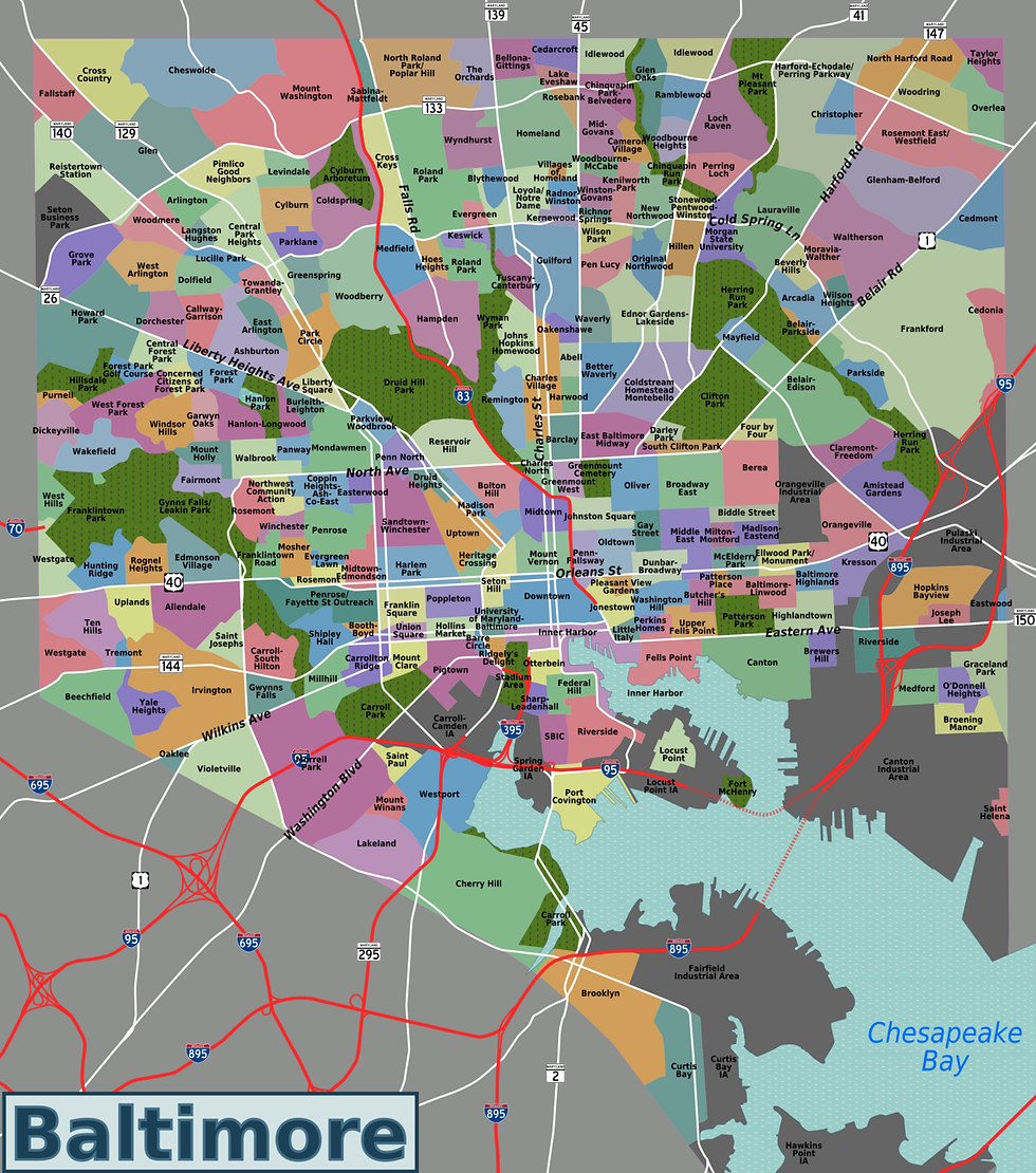 Baltimore Neighborhood Map https://commons.wikimedia.org/wiki/File:Baltimore_neighborhoods_map.png