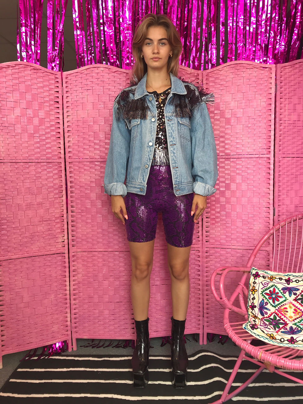 Snakeskin Purple Sequin Cycling Shorts