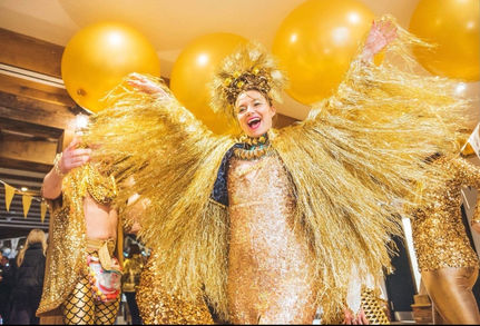 Brand Ambassador Twinks Burnett in our Gold Cascade Jacket