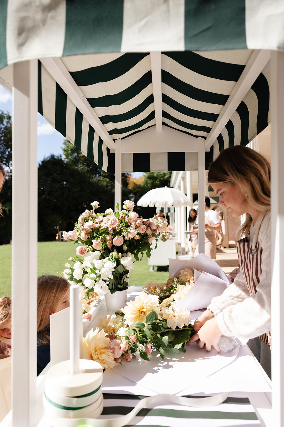 Wedding event cart with custom styling and fresh flowers, showcasing premium mobile cart hire for weddings and recovery events in Sydney and Melbourne.