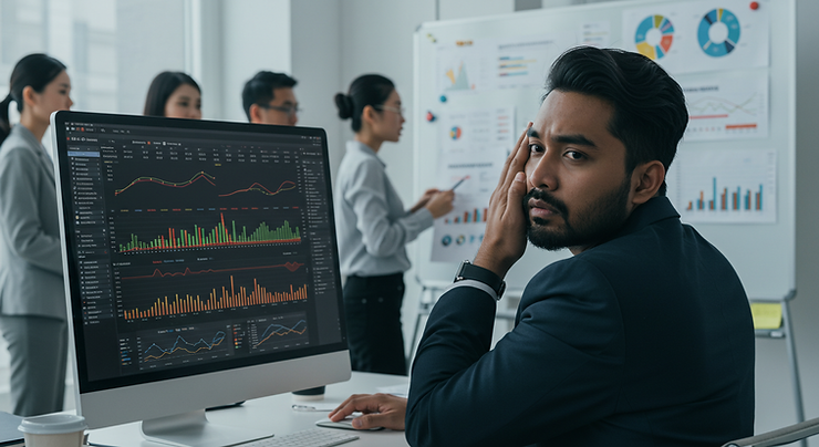 A finance executive in a boardroom presenting successful automation strategies. The screen behind them shows a structured automation roadmap, highlighting best practices and error-prevention strategies.