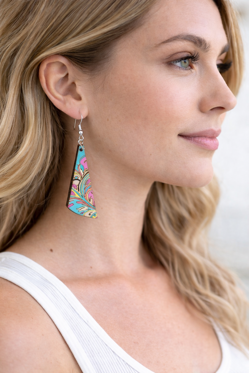 Thumbnail: Hand Painted Wood Drop Earrings