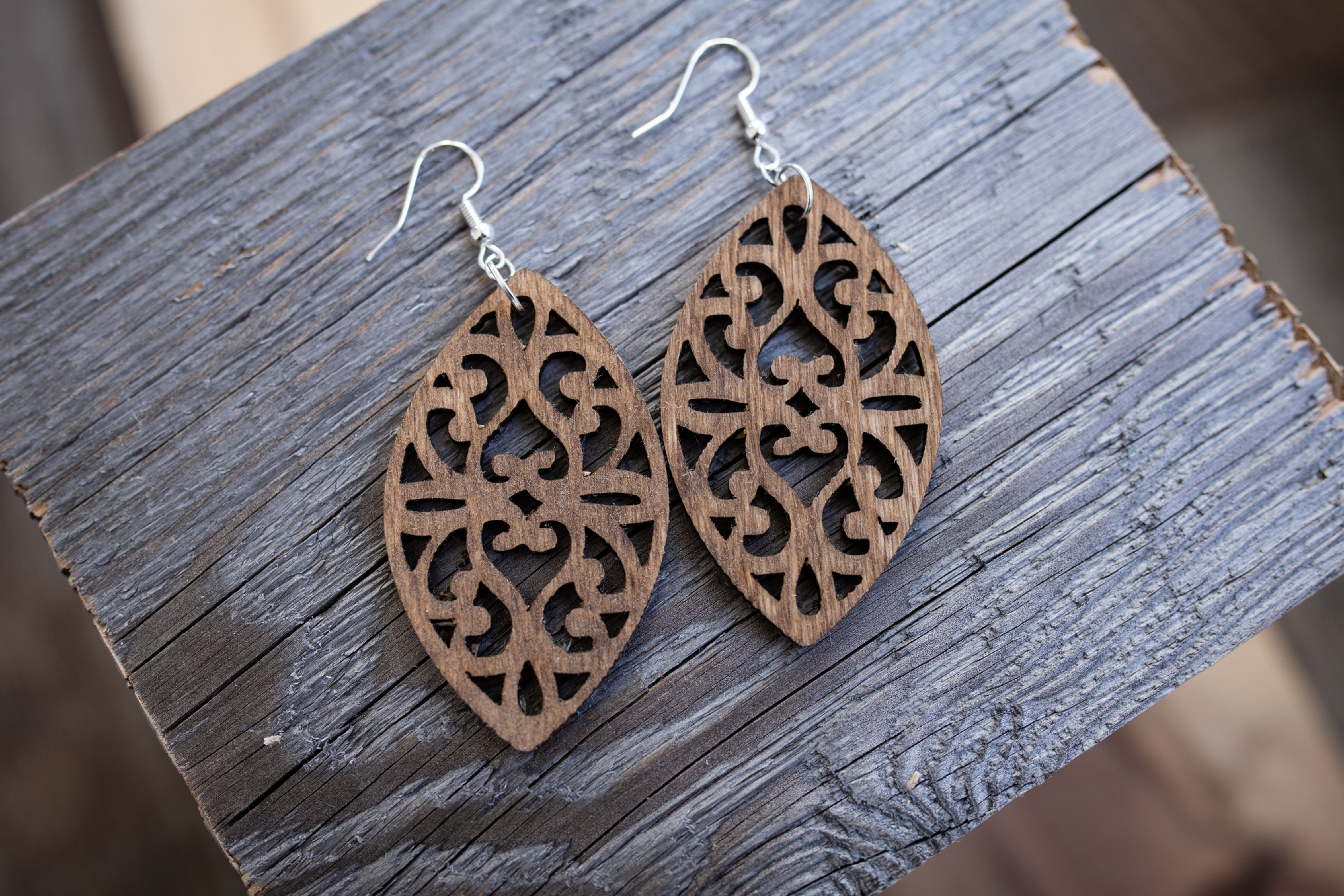 Oval Wooden Laser Cut Earrings
