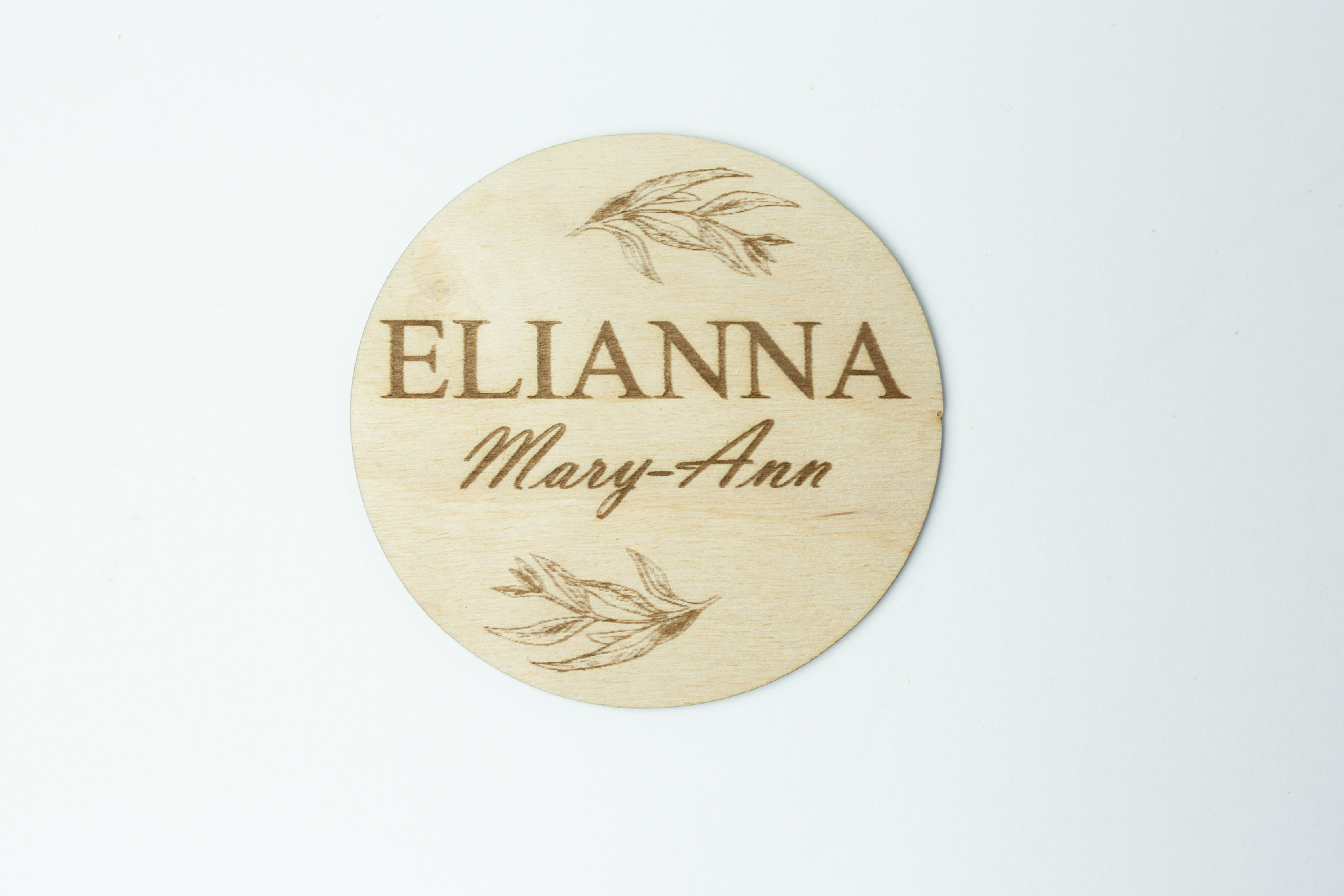 Baby Name Sign | Birth Announcement | Baby Laser Engraved Wooden Disc