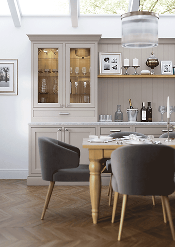 Belgravia fitted kitchen with lavender grey and cashmere cameo cabinetry