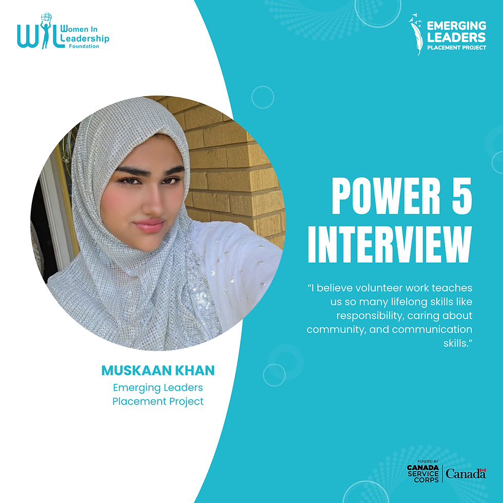 Power 5 interview of Muskaan Knan with a quote of her volunteer journey.