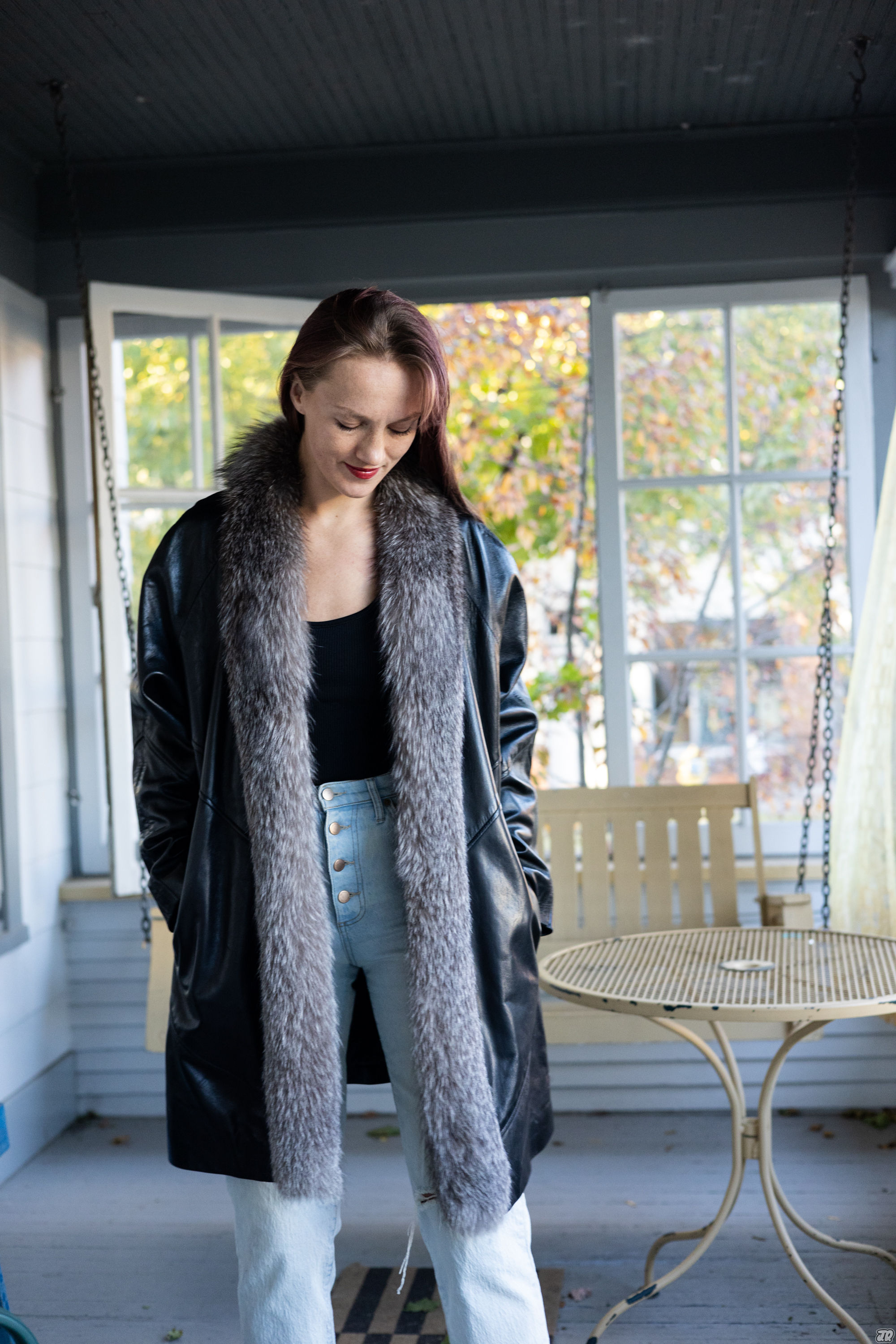 Fur Trim Leather Coat