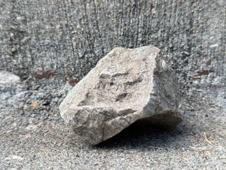 A grey rock on concrete.