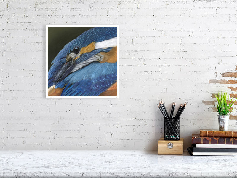 Kleine giclee print van ijsvogel tekening gemaakt door Rebecca Engels