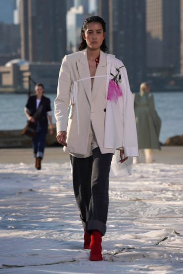 An avant-garde style suit from the Peter Do Spring 2022 runway presentation at NYFW