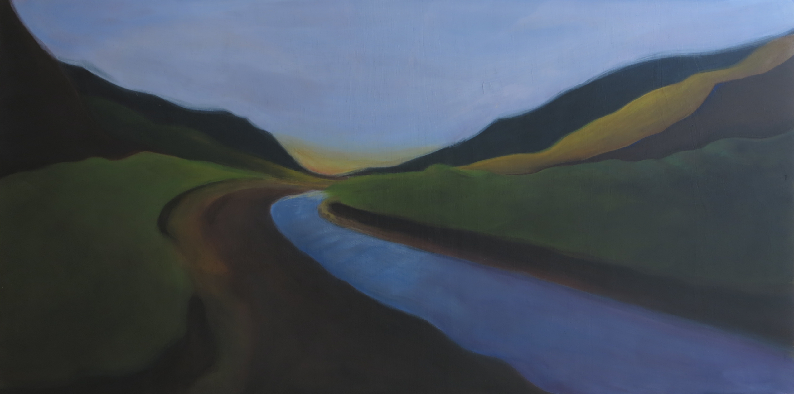 Visual arts. Landscape art. Minimalism. Acrylics on plywood. Finnmark. Sunset. Northern Norway nature. Abstract art.