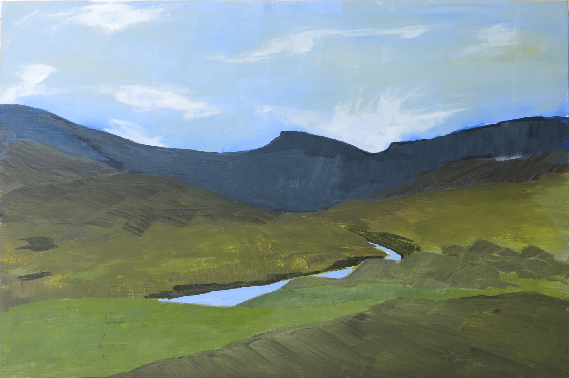 Visual arts. Landscape art. Minimalism. Acrylics on plywood. Narvik. Sandviktinden. Skjomen. Midnight sun. Northern Norway nature. Abstract art.