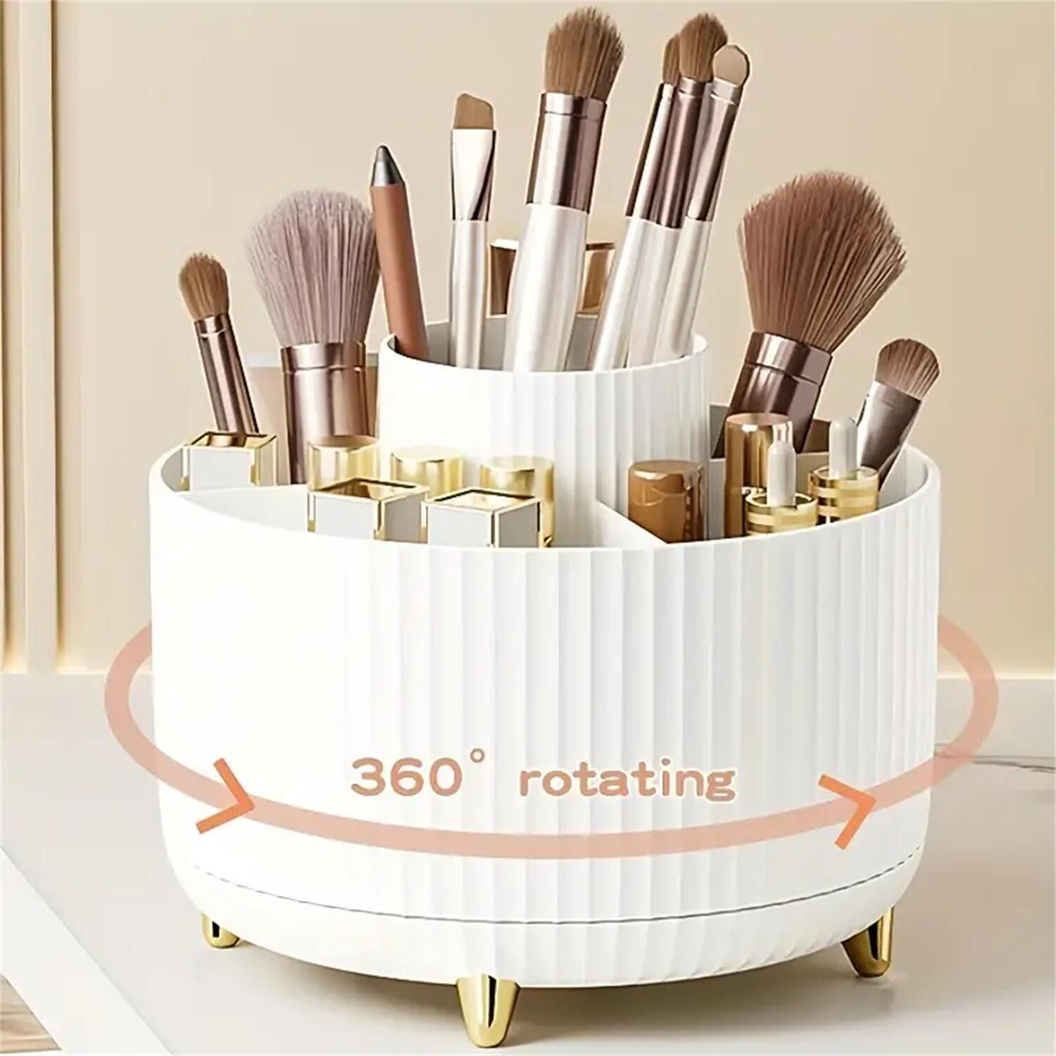 360° Rotating Makeup Organizer - 1pc Plastic Cosmetic Storage with 5 Compartmen