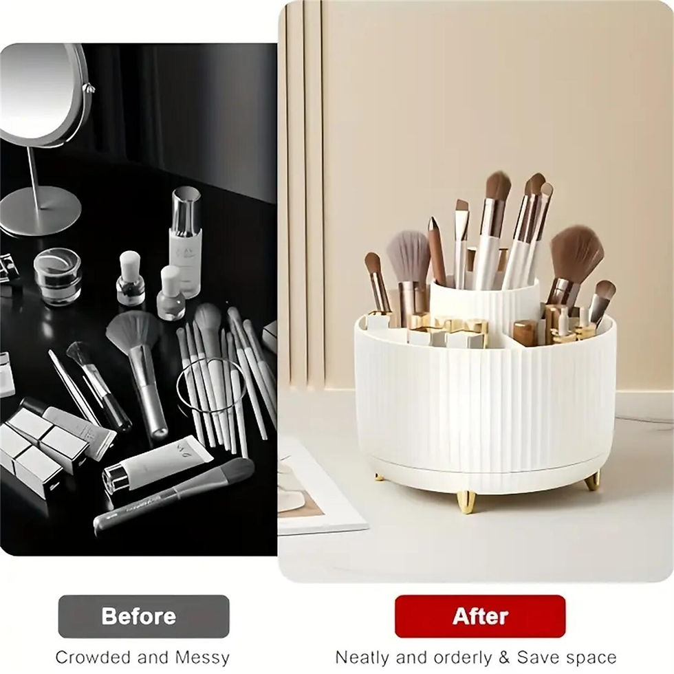 Thumbnail: 360° Rotating Makeup Organizer - 1pc Plastic Cosmetic Storage with 5 Compartmen