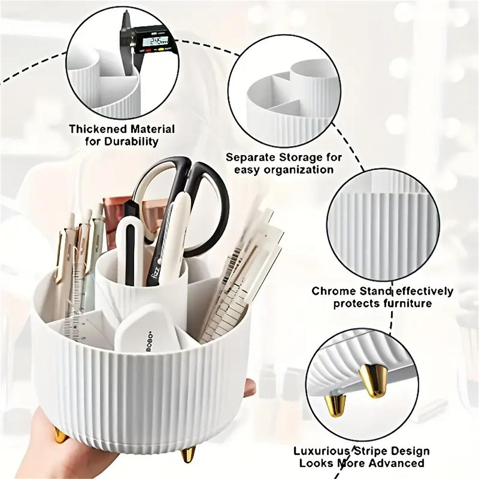 Thumbnail: 360° Rotating Makeup Organizer - 1pc Plastic Cosmetic Storage with 5 Compartmen