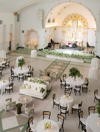 overview of a reception by Leaf + Petal at a wedding at the Josephine in New Orleans 