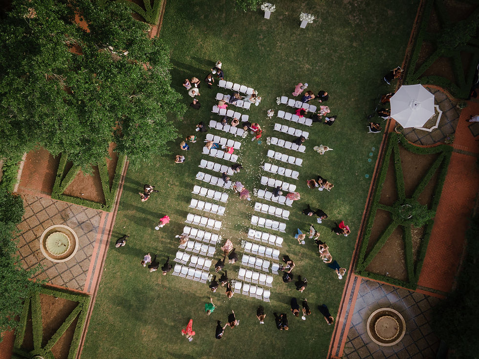 aerial picture of a longue vue wedding in New Orleans
