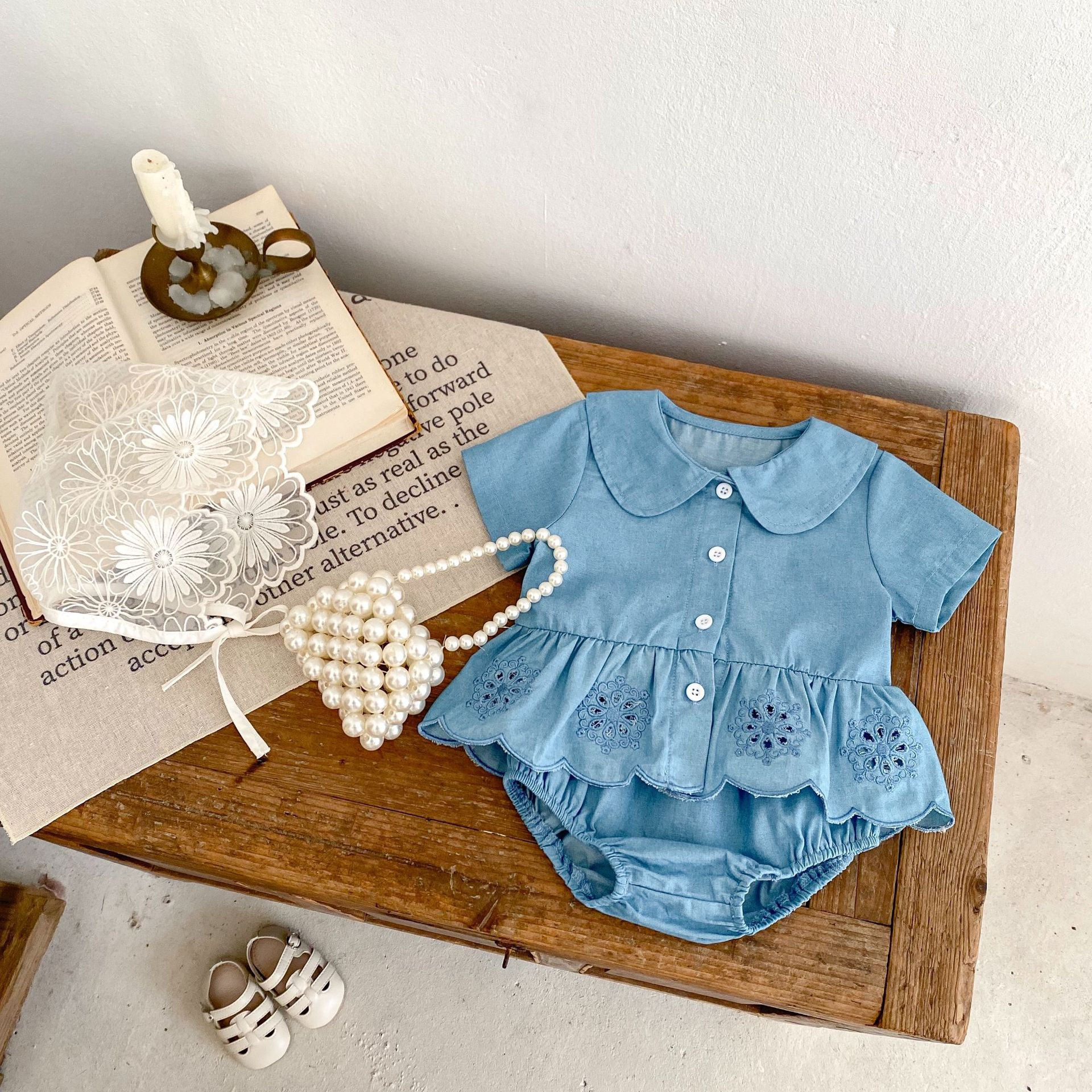 2-piece Denim Top and Shorts Set