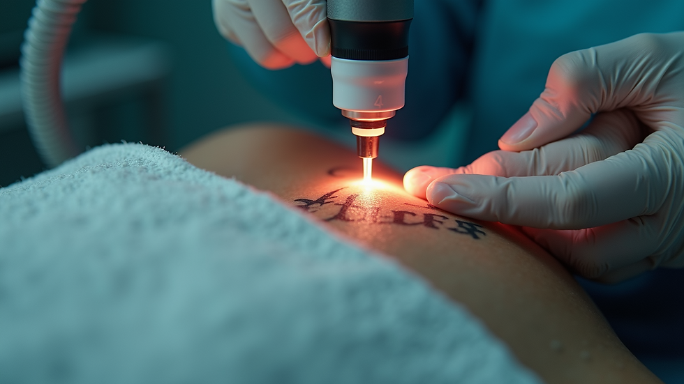 Close-up view of laser tattoo removal machine in action
