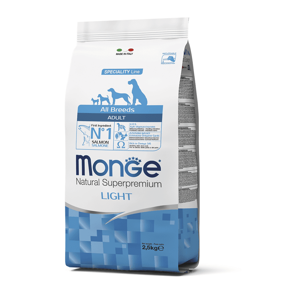 MONGE ADULTO LIGHT ALL BREEDS SALMON 2.5KG