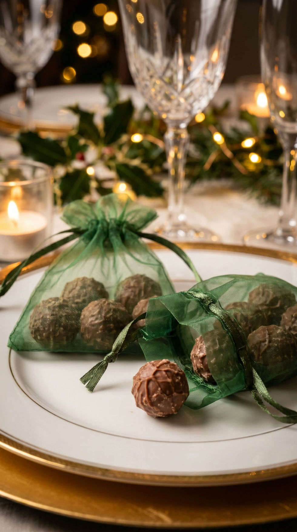 Thumbnail: Organza Gift Bag -  Christmas Green- Pack of 50**
