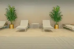 Şezlonglar iki ağaç arasında, dinlenme alanı, Narlıbahçe Evleri, konforlu sosyal ortam. Kenan Söğüt-Fotoğraf&Video Prodüksiyonu