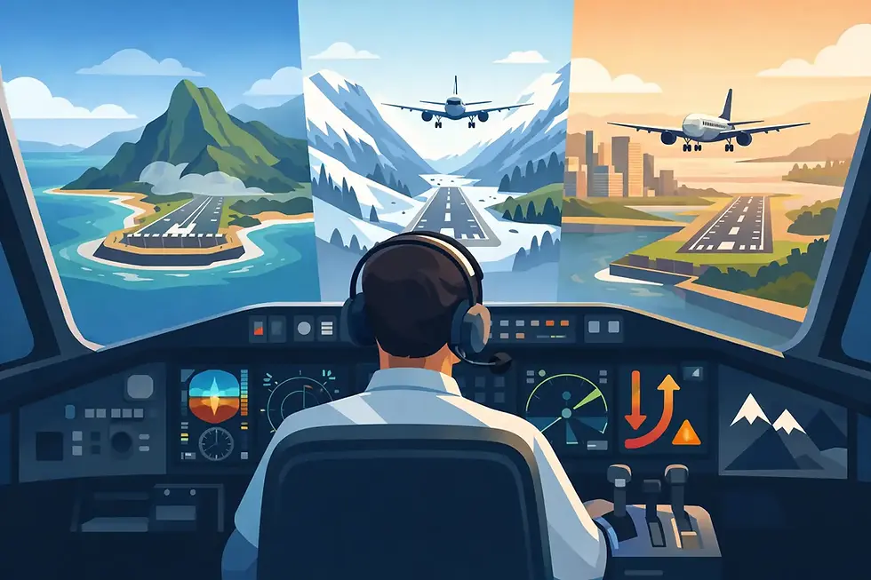 Top Challenging Airport Approaches in a Simulator