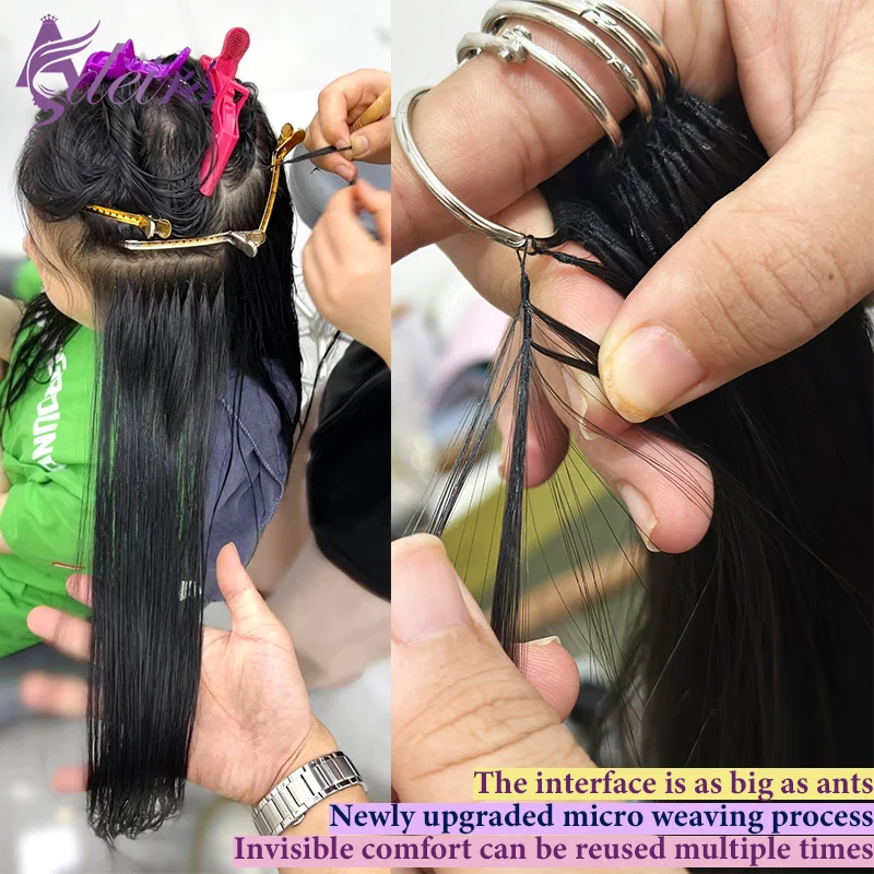 Thumbnail: Feather New Hair Extensions Straight Natural Real Human Hair Microring Hair Exte