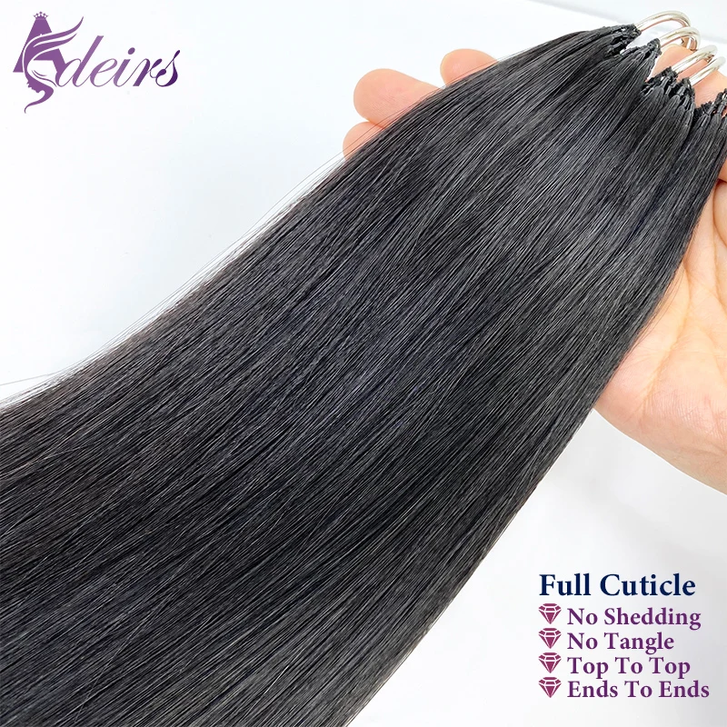 Thumbnail: Feather New Hair Extensions Straight Natural Real Human Hair Microring Hair Exte
