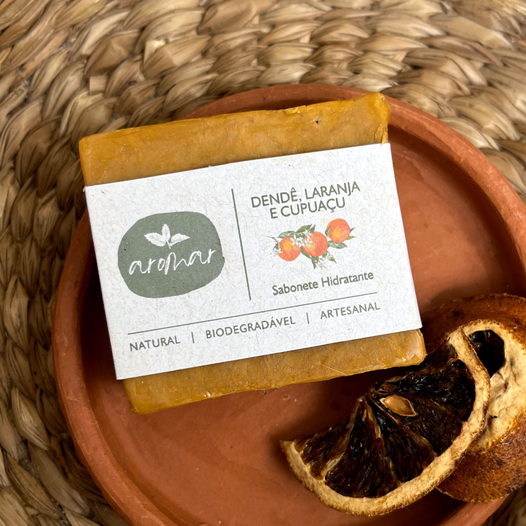 Sabonete Natural Hidratante: dendê, laranja e cupuaçu