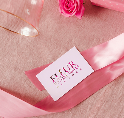 Business card design created for Fléur Galore Walls New York, featuring their logo and floral-themed branding