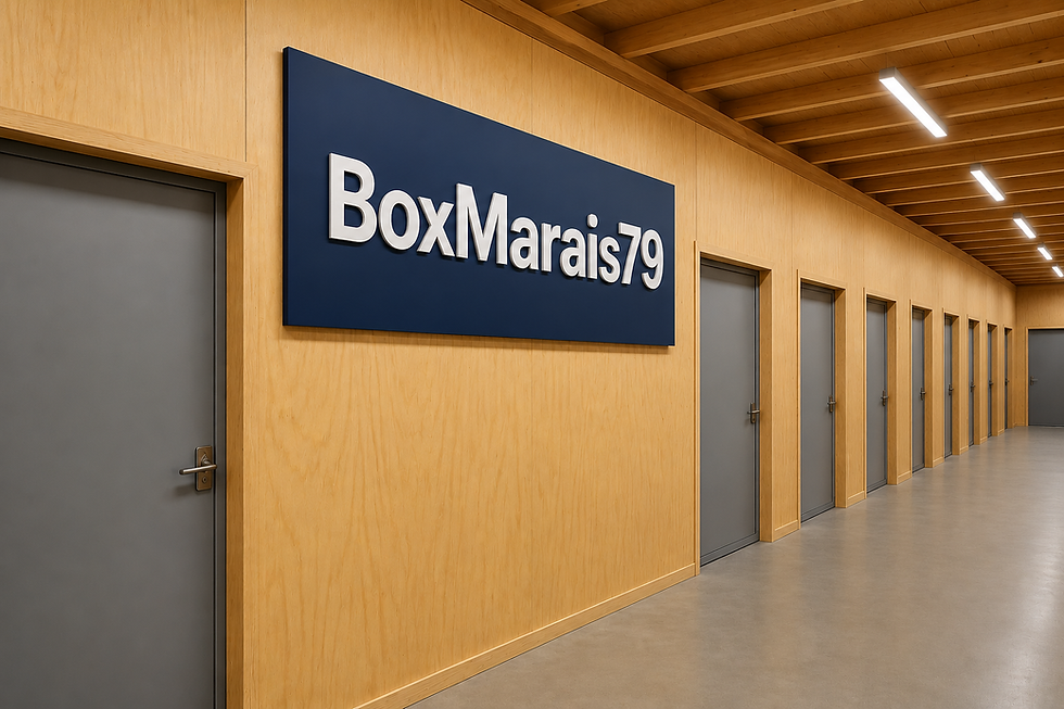 Couloir intérieur moderne Box Marais 79 avec box de stockage sécurisés