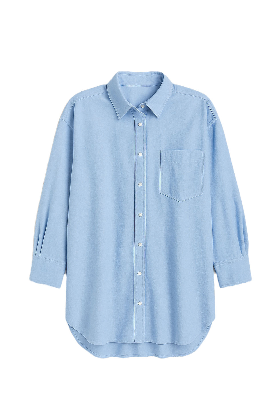 blue oversized button down top front view flatlay