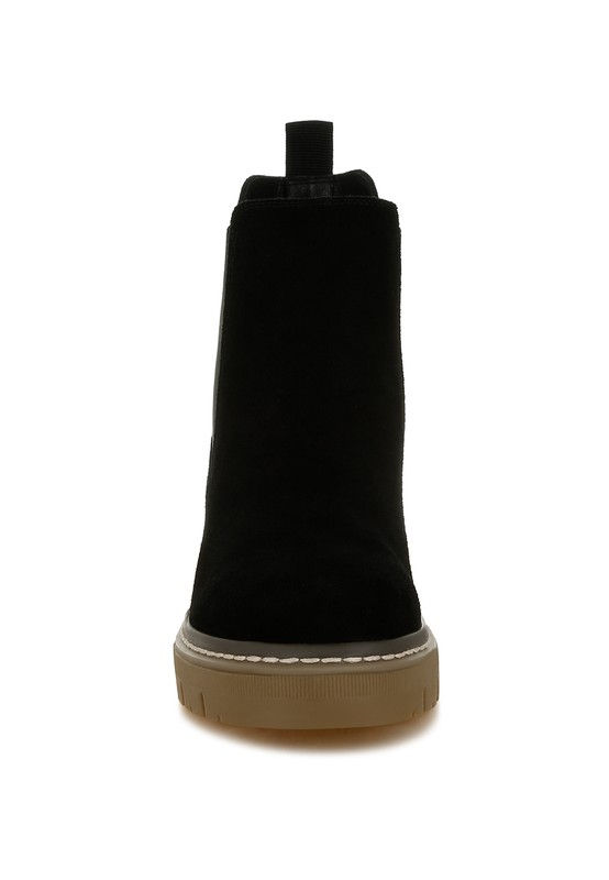 Thumbnail: black suede boots front view