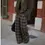 Thumbnail: Olive Plaid Wide-Leg Trousers
