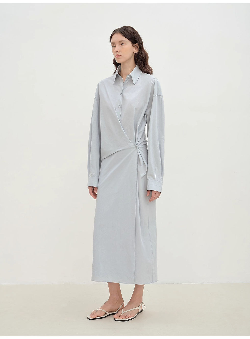 Thumbnail: blue tie waist shirtdress front view