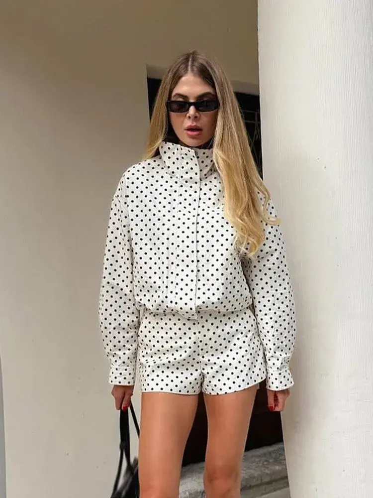 Polka Dot Cropped Jacket & Tailored  Set