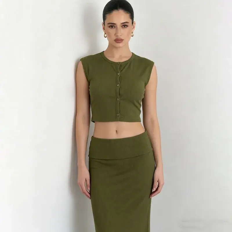 Thumbnail: Buttoned Top & Maxi Skirt Set