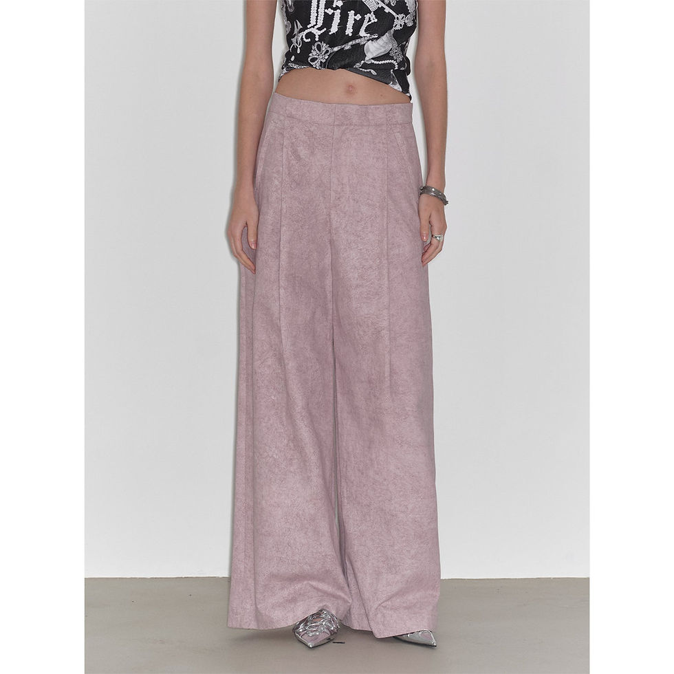 pink front view pleated wide leg pants front view