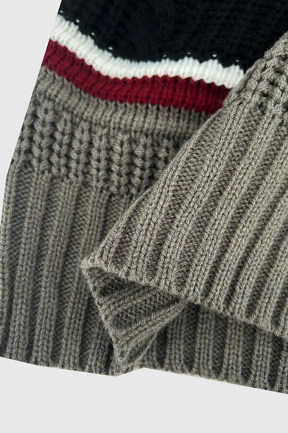 Thumbnail: gray colorblock cable-knit quarter zip sweater  fabric close up
