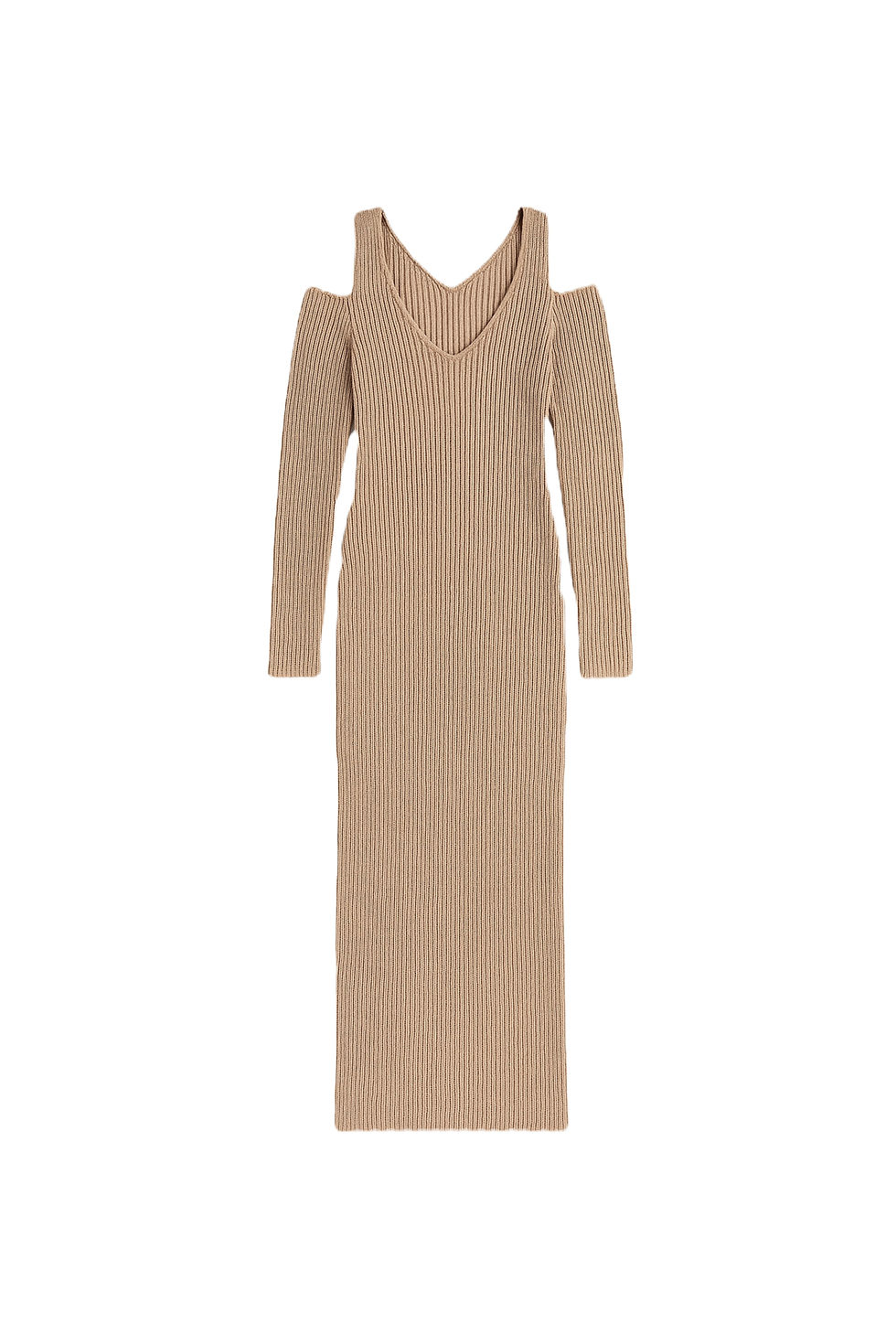 Halter Shoulder-cut ribbed knit midi dress